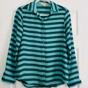 Banana Republic Striped Teal Button-Up Blouse